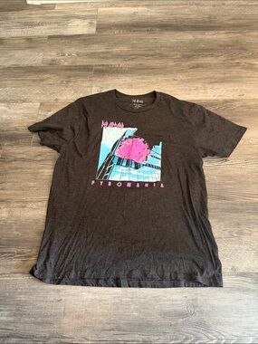 Led Zeppelin Pyromania Graphic Tee - Black with Pink & Blue Print